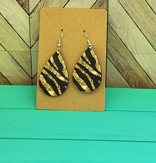 Black and Gold Zebra Print Earrings